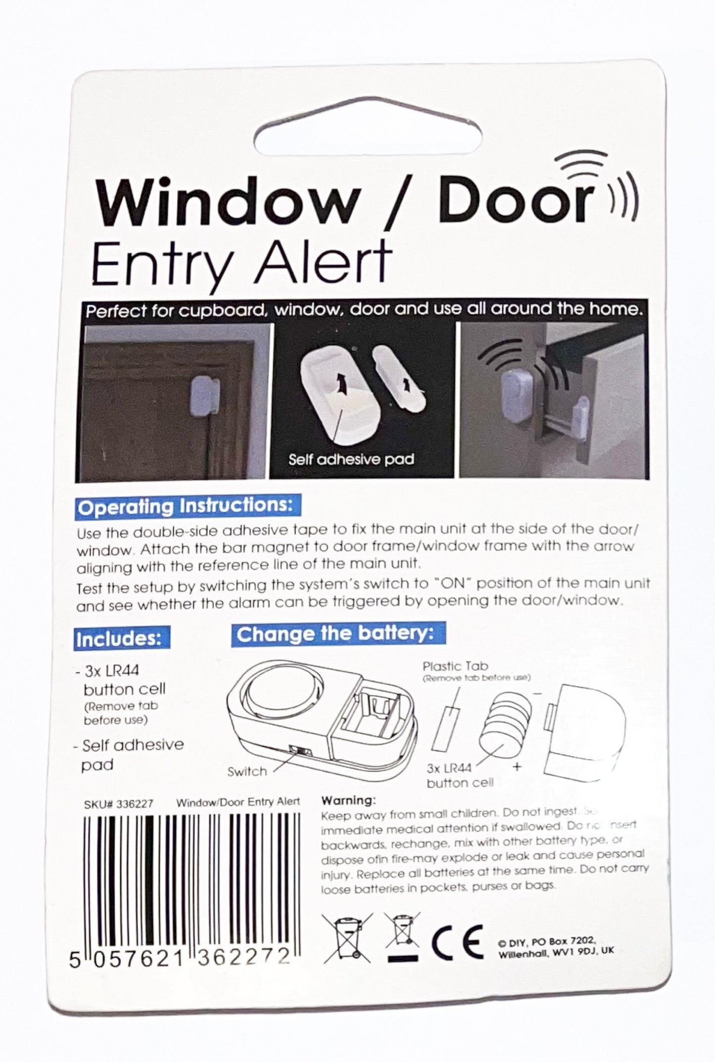 Door & Window Entry Alarm with Included Batteries – Compact Security Solution - Self Adhesive Pad