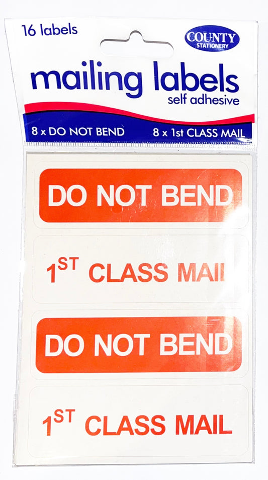 16-Pack Postal Mailing Labels – “Do Not Bend” X8 & “1st Class Mail” X8 - Stickers