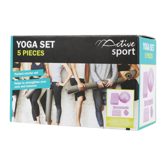 Active Sport Five Piece Yoga Set, Yoga Ball, Yoga Block Brick, Stretching Bands