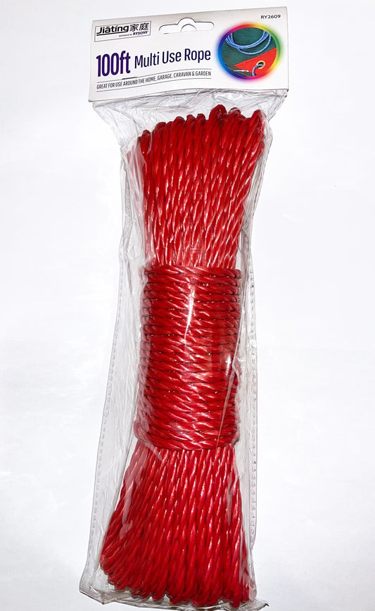 100ft Red Rope, Strong, Durable & Hard-Wearing– Ideal for Home & Garden Use, Waterproof