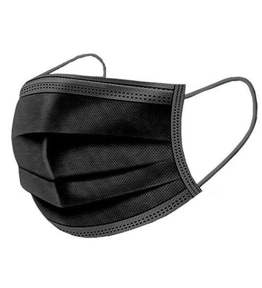 Black Face Masks – 3-Ply Disposable, Pack of 50 – Breathable & Comfortable